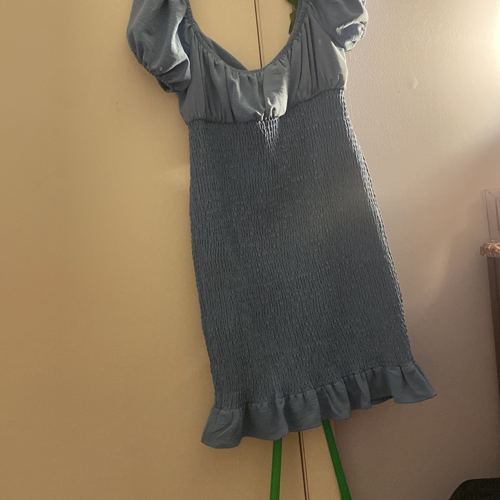 Mini Blue Rushed Dress. - Picture 9 of 9